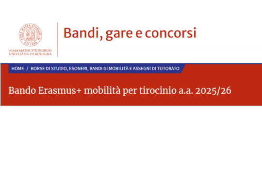 Bando Erasmus+ Mobilità per tirocinio 2025/26