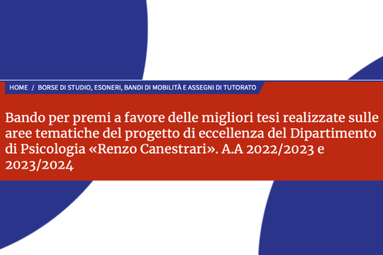 Premi per le migliori tesi su tematiche del Progetto di Eccellenza del Dipartimento